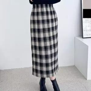 겨울롱스커트 여자 기모 체크 H라인 롱스커트 1P 겨울 긴치마 코디