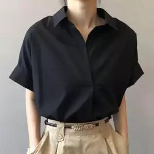 이쁘다요 오픈카라 루즈핏 블라우스 부 반팔 셔츠 무지 WFLPXZF