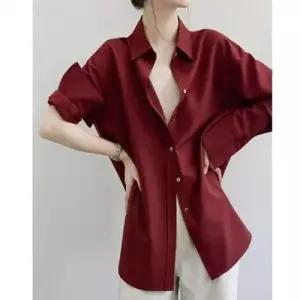 이쁘다요 고급스럽고 셔츠 새틴 블라우스 루즈핏 우아한 공단카라 WFLPY1V