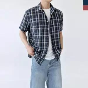 체크셔츠 린넨 여름 여름셔츠 반팔 여름남방 남 WFLPSBH