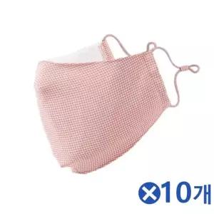 끈조절 체크 2겹 면마스크 핑크x10개 학생마스크