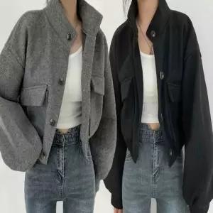 가오리 코트 겨울 여자 아우터 숏 하프넥 자켓 크롭 WFLPTPB