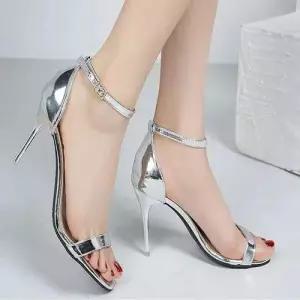 여자 여름 스틸레토 얇은 애나멜 샌들 실버 힐 스트랩 WFLPU1O