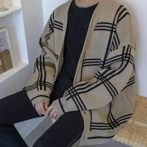 패턴 남성 핏 가디건 체크 세련된 루즈핏 외투 넉넉한 WFLPWJM