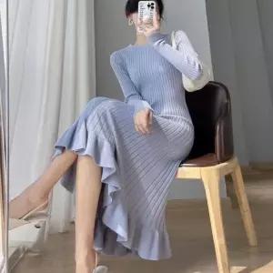 여성원피스 롱원피스 밑단 원피스 치마 프릴 니 (WFKHL6K)