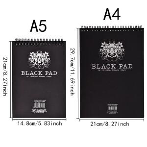 Potentate A4/A5 검은 종이 스케치 드로잉 패드 120Gsm 색연필 목탄 파스텔용 나선형 바운드