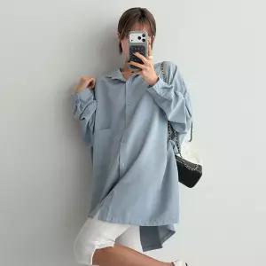 [유야]여성 옆단추 박시 무지 롱 셔츠 원피스 -FNB0105- 봄 가을