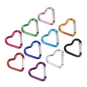 10피스 야외 Carabiner 심장 모양 키 체인 클립 알루미늄 합금 반지 등산 봄 스냅 후크 내구성