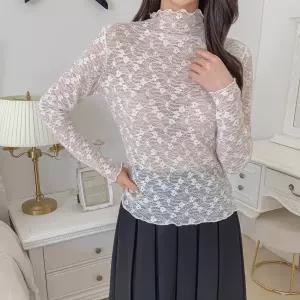 여성 스판 시스루 레이스 목폴라 블라우스 레이어드 이너티