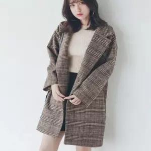 여자 아우터 하프기장 체크 자켓 간절기 모직 루즈핏 WFLQ8C3