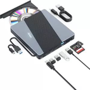 Alxum 외장 CD 드라이브 여러 포트가 노트북 휴대용 플어용 8 in DVD Windows /0/8/7 Ma 등에서 더 빠른