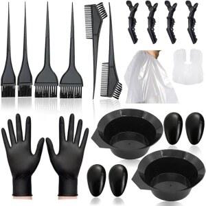 NUSV 20개 염색약 브러시 및 볼 세트 염색 키트 탈색 DIY 살롱용 도구. 볼/ 브러시/ 이어 커버/장갑/틴트