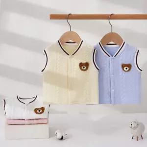 순면 205936 아동 수면조끼 꽈배기베어 곰돌이베스트 귀여운아기조끼 아동니트베스트 곰패치조끼