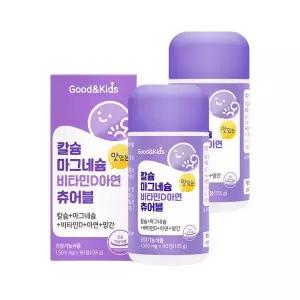 굿앤키즈 어린이 칼슘 마그네슘 비타민D 츄어블 2병 뼈건강 치아건강 면역기능