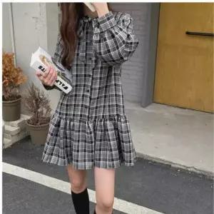 [오노마] ONM 브라운 블랙 리본 핑크 미니원피스 체크 (S11881757)