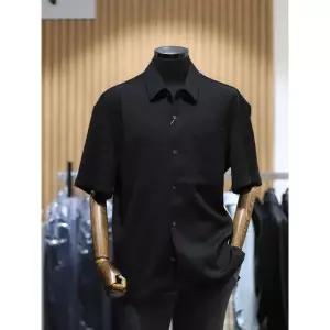 갤러리아 BON 블랙 뱀부 플리츠 루즈핏 오픈카라 반팔 셔츠 BN4MBA690