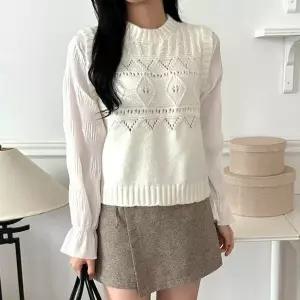 [오노마] ONM 봄 가을 여성스런 느낌의 쉬폰 프릴 니트 블라우스 (S11328296)