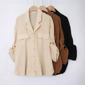 [강물처럼]빅사이즈롤업블라우스 S549L408 레이포켓오버핏블라우스 WB (S18739916)