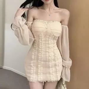 [셀러허브]여자 볼드숄더 소매 비침 모임룩 프릴 원피스 (S21298320)