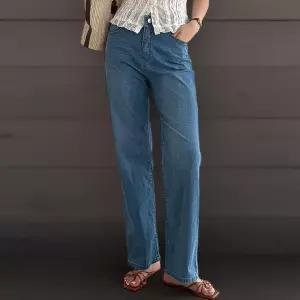 여성 여름 청바지 일자핏 캣워싱 스판 밴딩 팬츠