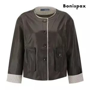 [롯데백화점]보니스팍스 라운드넥 배색 레더 자켓 XP9JK010M0