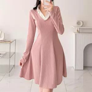 여자 러블리 셔츠 레이어드 플레어 미니 원피스