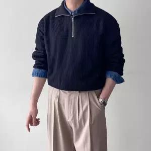 [모노폴로지]오버핏 하프집업 골지 데일리 반집업 긴팔 베이직 하이넥 레이어드 니트 4color