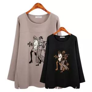 허밍퍼플 여성용 4947 세이트 그래픽 T 빅사이즈 긴팔 스판 티셔츠 라운드 날염 고탄력 고퀄리티 여성의류