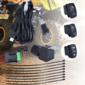 UTV ATV 암석 조명 와이어링 하네스 160W 라이트 채찍 키트 16AWG 1-리드 12V 로커 스위치 릴레이 퓨즈 포