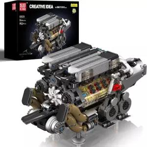 몰드 킹 W16 엔진 빌딩 블록 세트 작동하는 연소 모델 배터리 및 모터가 장착된 미니 빌드 키트 청소년용