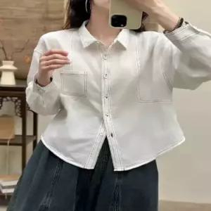 미에스틸로 여성 루즈핏 롱 셔츠 블라우스 이중사 언밸런스 솔리드 칼라 ADOR1