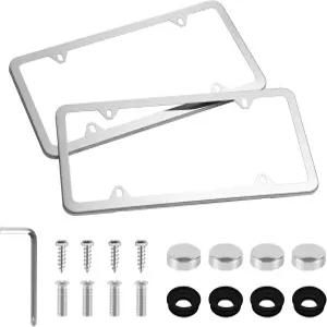 리브티 크롬 번호판 프레임 4홀 스테인리스 스틸 커버 2PCS 자동차 홀더 액세서리 볼트가 달린 슬림 디자인