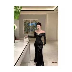 여성용 레이스 원피스 일자 이브닝드레스 추동 롱스커트 KS4