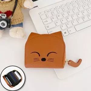 프리미엄 고양이 카드지갑 여우 반지갑 지퍼 교통카드 (WFJ5X6U)