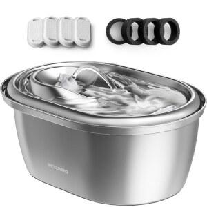 페트리브로 스테인리스 스틸 고양이 급수대 내부용 101온스 3리터 반려동물 식품 등급 필터 4개와 스펀지 4개가 있는 자동 급수기