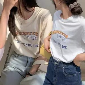 프린팅 여성 롱반팔티 여성여름티셔츠 반팔티 여 (WFK6DA3)