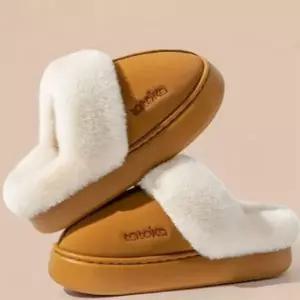 [옷자락]여성 미니멀 로고 포인트 퍼슬리퍼 통굽