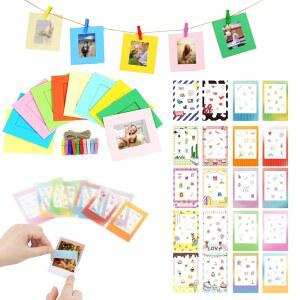 JOYZO 2x3 그림 벽 디스플레이 매달린 종이 프레임 세트, 후지필름 인스탁스 미니 필름 20장의 프레임과 20개의 재미있는 테두리 스티커 컬러풀 DIY 공예 액세서리에 적합합니다