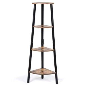 탕쿨라 산업 코너 선반, 4단 사다리 책장, 금속 프레임 보관 랙, 식물 스탠드, 홈 오피스용 다목적 액센트 가구, 디스플레이 선반(러스틱 브라운)