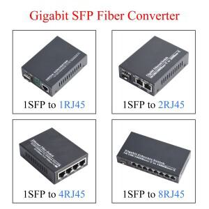 CCTV 기가비트 SFP 미디어 컨버터 1 1/2/4/8 RJ45 포트로 변환 10/100/1000Mbps 광섬유 이더넷 어댑터 IP