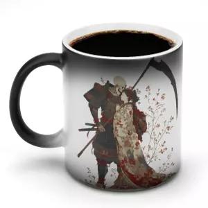 일본 스켈레톤 갑옷 애호가 매직 컬러 체인지 머그컵 열 감지 커피잔 남성 손잡이 포함