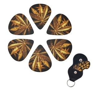 6Pcs 기타 황금 대마초 픽 세트 양면 맞춤형 베이스 프렉트럼 정리함 보관함 포함 우쿨렐레 남성용 액세서리
