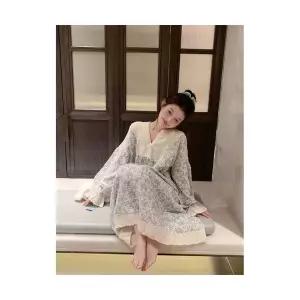 팽블몰 커플 잠옷세트 면사 레이스 브이넥 파자마 중기장 스커트 HO1