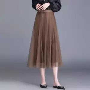 여자 쉬폰 스커트 양면 망사 롱 가을 겨울 하이웨스트 원픽4