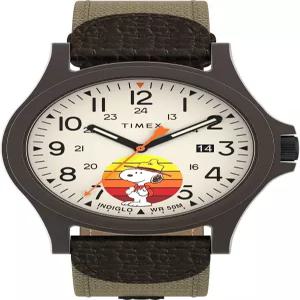 타임엑스 남성 익스페디션 아카디아 40mm 시계 - 브라운 스트랩 내추럴 다이얼 케이스