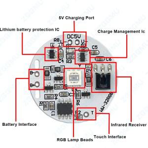 5V 저전압 원격 16 광원 그라데이션 색상 라이트 PCB LED 터치 보드 제어 32MM RGB 충전식 다채로운