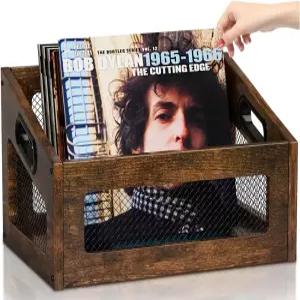 QILICHZ 비닐 레코드 보관함 우드 80개 이상의 Lps 홀더 레코드용 러스틱 앨범 홈 오피스용 매거진 파일 랙
