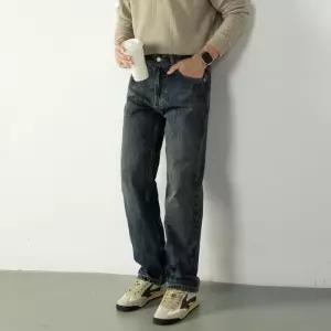 네이비 화이트블럭9 남자일자청바지 남자겨울청바지 워싱청바지 일자청바