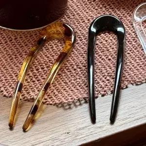 올림머리 뒤꽂이 유광 U자비녀 블랙