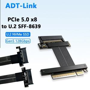 ADT-Link PCIe 5.0 X16 to U.2 SFF-8639 NVMe SSD 라이저 케이블 X4 Gen5 128Gbps 어댑터 고속 8639 연장 5